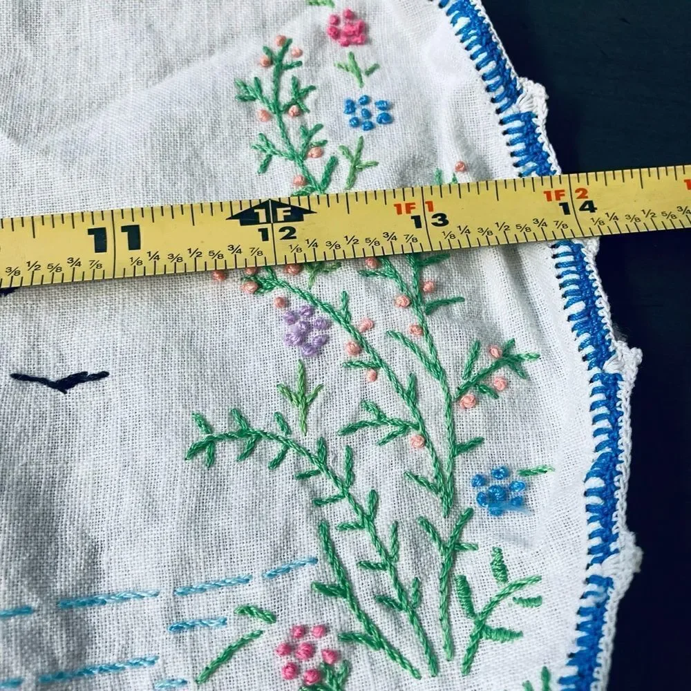 Vintage Embroidered Hand Stitched Oval Placemat Textile